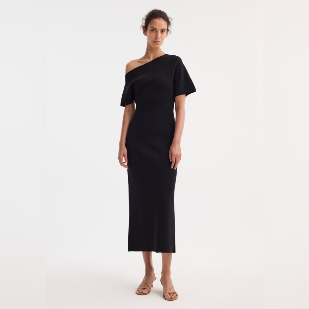 RÓHE Asymmetrical Knitted Dress in Black